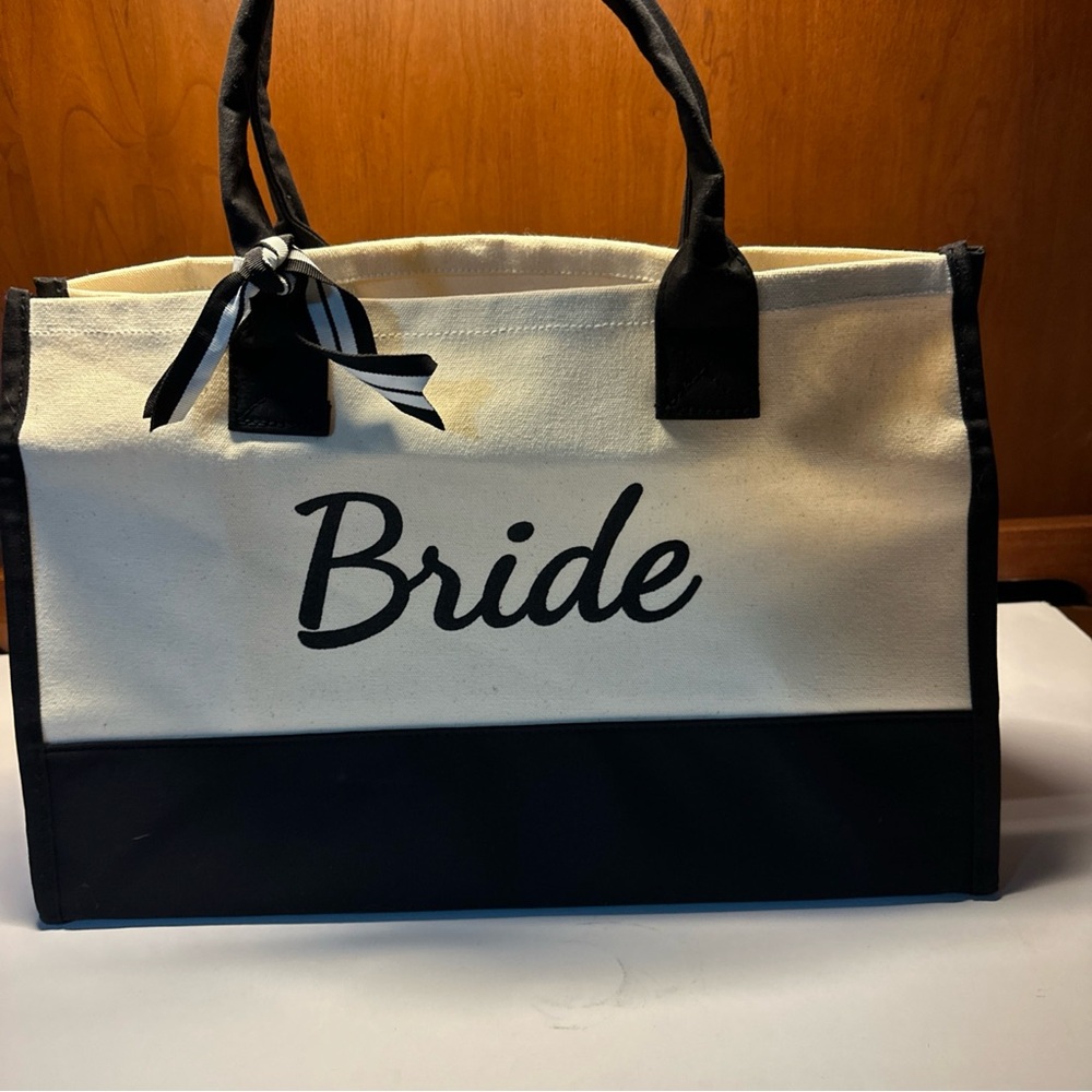 Bride Tote Bag Black White Bridal Gift Wedding Honeymoon Large Canvas Tote